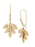 Miriam Haskell Coral Reign Goldtone, White Faux Pearl & Crystal Leaf Long Drop Earrings
