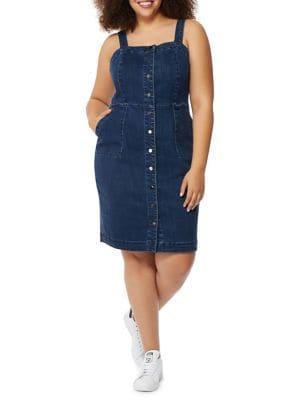 Rebel Wilson X Angels Plus Denim Button Up Pinafore Dress