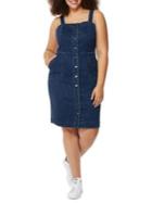 Rebel Wilson X Angels Plus Denim Button Up Pinafore Dress