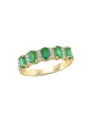 Sonatina 14k Yellow Gold, Emerald & Diamond Semi-eternity Band Ring