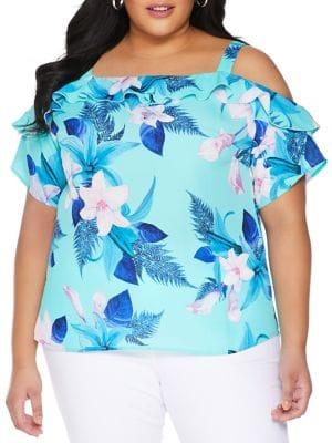 Quiz Curve Plus Floral Cold-shoulder Top