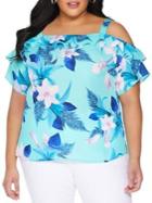 Quiz Curve Plus Floral Cold-shoulder Top