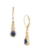 Lord & Taylor 14k Yellow Gold, Pear-shape Sapphire & Diamond Vine-drop Earrings