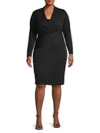 Vince Camuto Plus Faux Wrap Dotted Sheath Dress