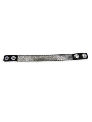Cristabelle Crystal Rhinestone And Leather Snap Bracelet