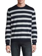 Black Brown Heathered Stripe Stitch Cashmere Crew Sweater