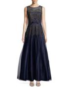 Tahari Arthur S. Levine Embroidered Lace Fit-&-flare Gown