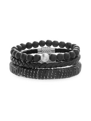 Lord & Taylor 3-piece Stainless Steel, Vegan Leather & Crystal Bracelet Set