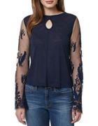 Buffalo David Bitton Laced Flower Mesh And Embroidered Top