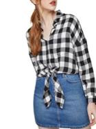 Miss Selfridge Checked Tie-front Button-down Shirt