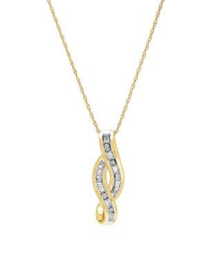 Lord & Taylor Diamond And 14k Yellow Gold Braided Crossove Pendant Necklace