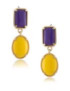 1st And Gorgeous Purple And Yellow Cabochon Double-drop Earrings