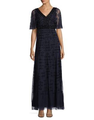 Aidan By Aidan Mattox Beaded Cape Flutter Gown