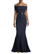 Nicole Bakti Belted Off-the-shoulder Mermaid Gown