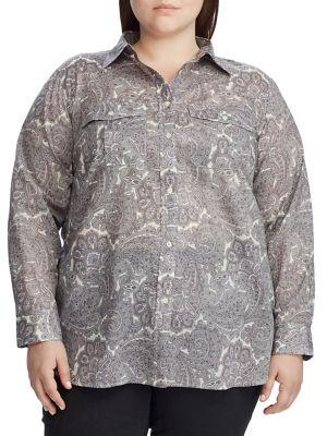 Lauren Ralph Lauren Plus Relaxed-fit Printed Cotton Shirt