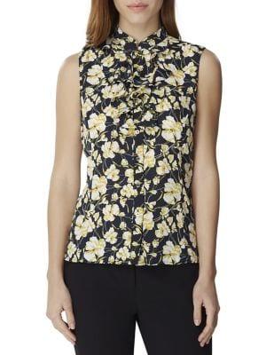 Tahari Arthur S. Levine Petite Ruffle Floral Sleeveless Blouse