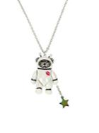 Betsey Johnson Bear Astronaut Silvertone, Resin & Crystal Pendant Necklace