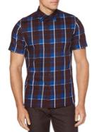 Perry Ellis Plaid Print Short Sleeve Button Down Shirt