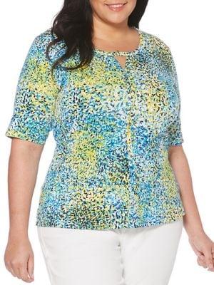 Rafaella Plus Dotted Floral Cotton Top