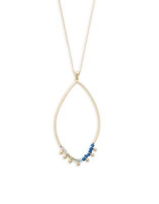 Lord & Taylor Teardrop Blue Agate And Silver Pendant Necklace
