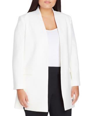 Tahari Arthur S. Levine Plus Collarless Double Weave Topper