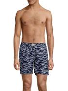 Black Brown Geometric Wave Print Swim Trunks