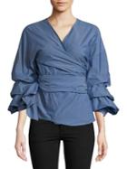 Design Lab Lord & Taylor Layered-sleeve Cotton Wrap Top