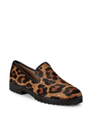 Karl Lagerfeld Paris Leopard Print Calf Hair Loafers