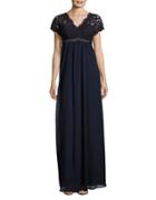 Teri Jon Embellished Lace-trimmed Gown
