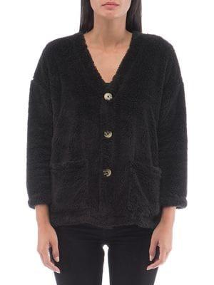 B Collection By Bobeau Wera Button-front Faux Shearling Cardigan