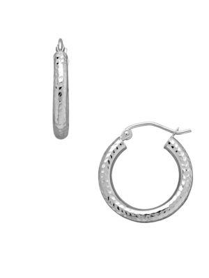 Lord & Taylor 14k White Gold Faceted Hoop Earrings, 0.78in