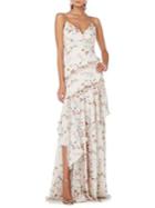Theia Floral Ruffle Gown