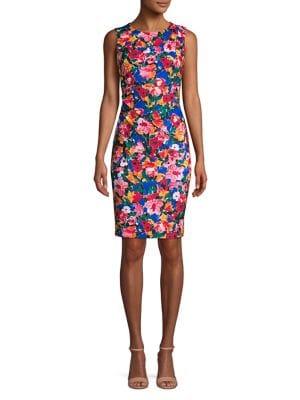 Calvin Klein Pleated Floral Bodycon Dress