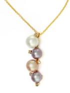 Effy 14kt. Yellow Gold Multi-colored Pearl Pendant Necklace With Diamonds
