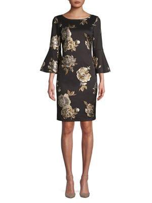 Eliza J Foil Floral Bell-sleeve Sheath Dress