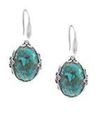 Lord & Taylor Sterling Silver And Faux Turquoise Oval Drop Earrings