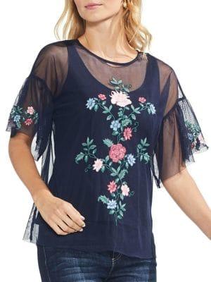 Vince Camuto Sapphire Blossom Embroidered Blouse