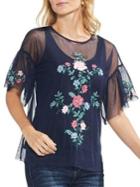 Vince Camuto Sapphire Blossom Embroidered Blouse