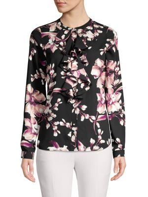 Karl Lagerfeld Paris Ruffle-trimmed Floral Blouse