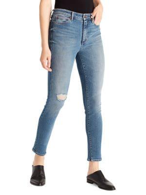 Ella Moss Straight High Rise Ankle Distressed Rigid-look Jeans