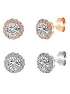 Lord & Taylor 2-pair Two-tone Sterling Silver & Crystal Stud Earrings