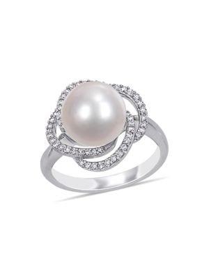 Sonatina 14k White Gold, Diamond And 10-10.5mm Freshwater Pearl Swirl Ring