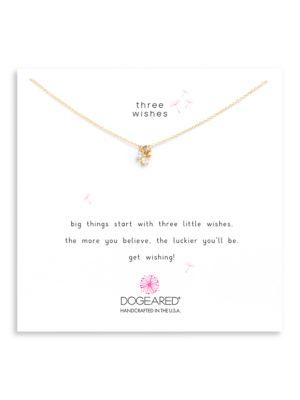 Dogeared 14k Gold Hree Wishes Crystal Pendant Necklace