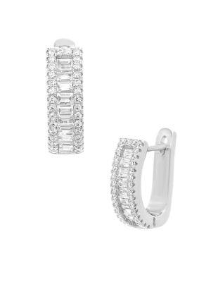 Lord & Taylor Rhodium-plated And Cubic Zirconia Baguette Hoop Huggie Earrings