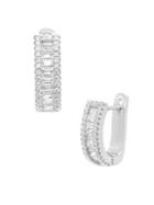 Lord & Taylor Rhodium-plated And Cubic Zirconia Baguette Hoop Huggie Earrings
