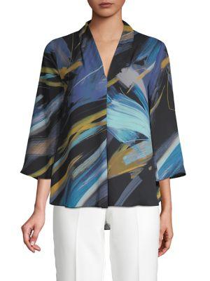 Spense Brushstroke Collared V-neck Top