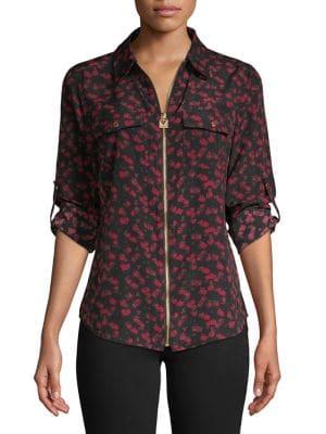 Michael Michael Kors Classic Floral Roll-tab Sleeve Top