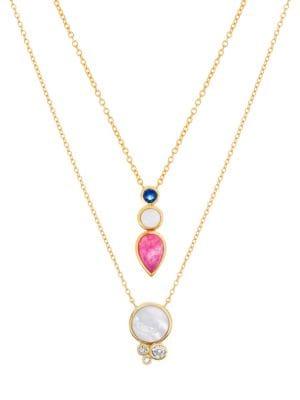 Lord & Taylor Goldplated And Druzy Stone Layered Necklace