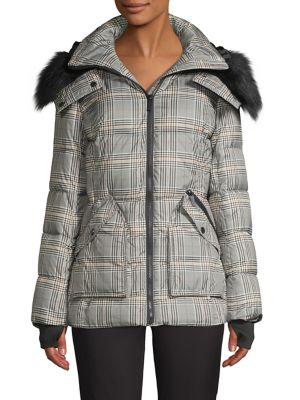 French Connection Plaid Faux Fur-trim Puffer Coat