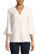 Karl Lagerfeld Paris Printed Beaded V-neck Bell-sleeve Top